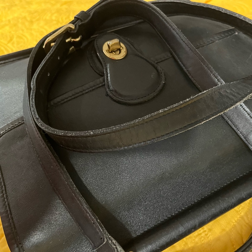 Coach Navy Blue Leather Shoulder Bag with Gold Accents